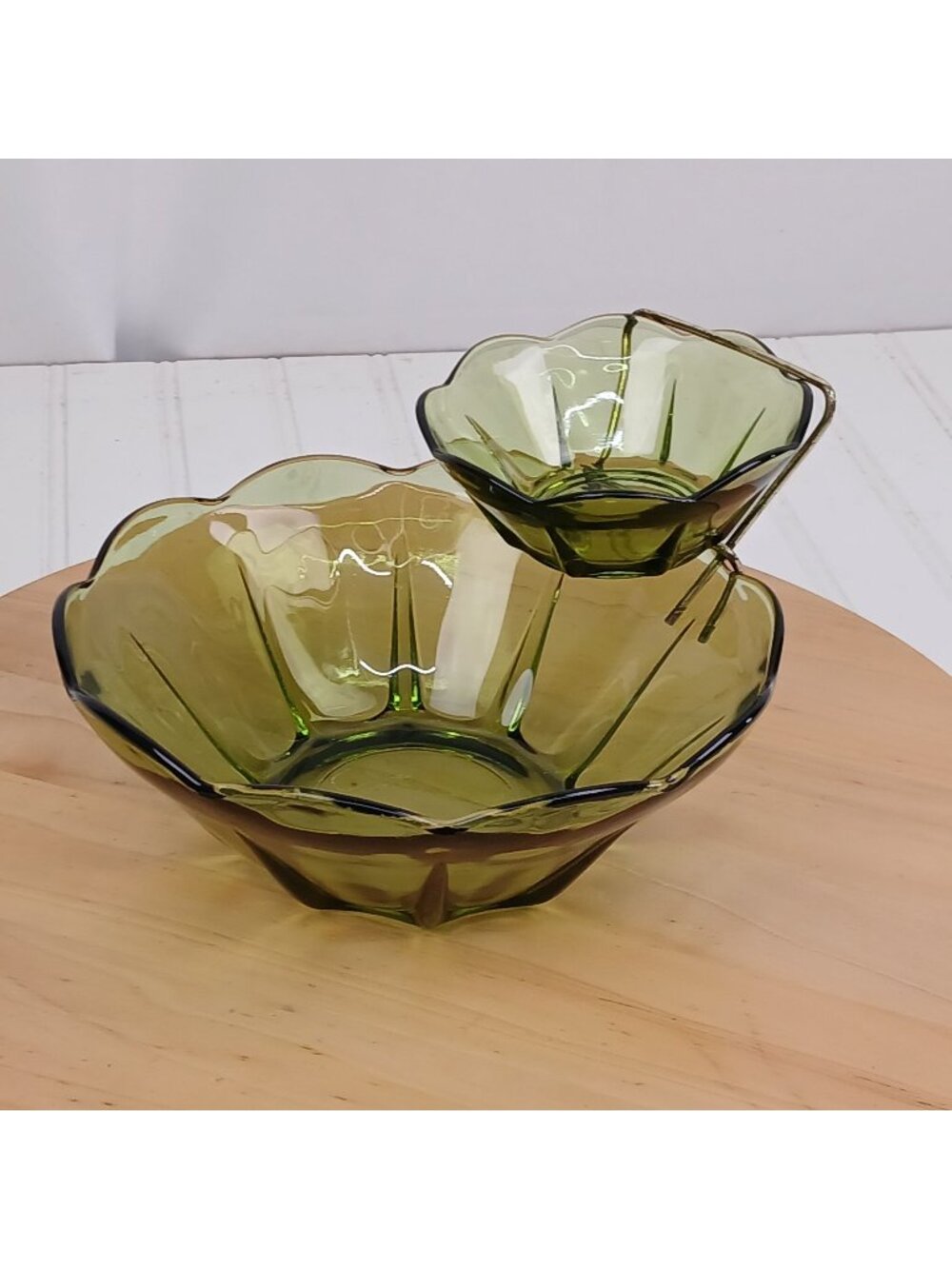 Anchor Hocking Swedish Modern Avocado Green Chip Dip Dessert Bowl Set 3 pc  MCM